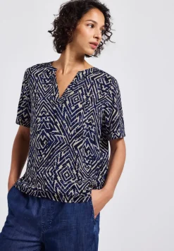 Gemusterte Split Neck Bluse