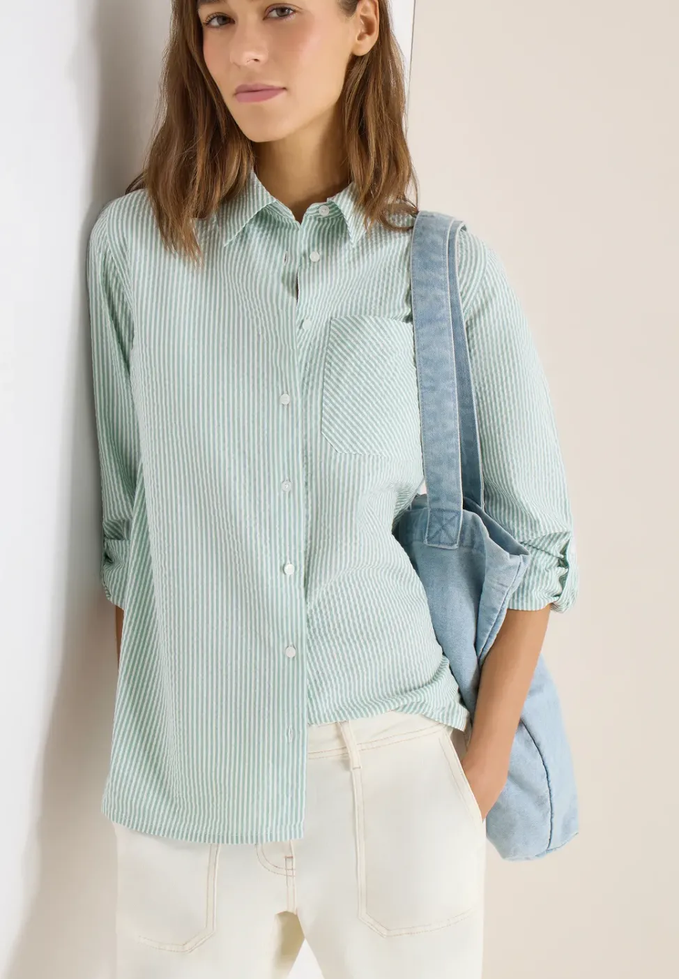 Gestreifte Seersucker Bluse