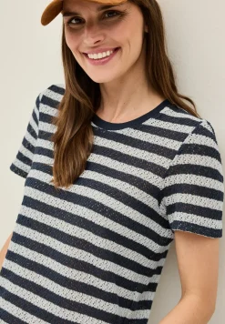 Gestreiftes Ajour T-Shirt