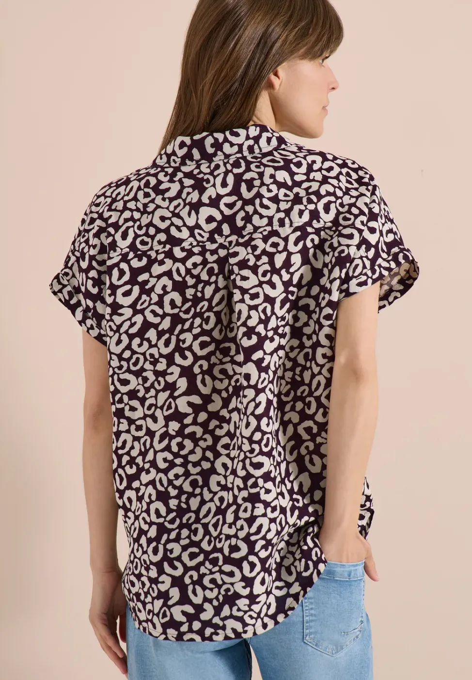 Hemdbluse mit Leo-Print aus Leinenmix