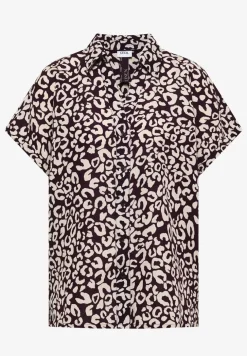 Hemdbluse mit Leo-Print aus Leinenmix