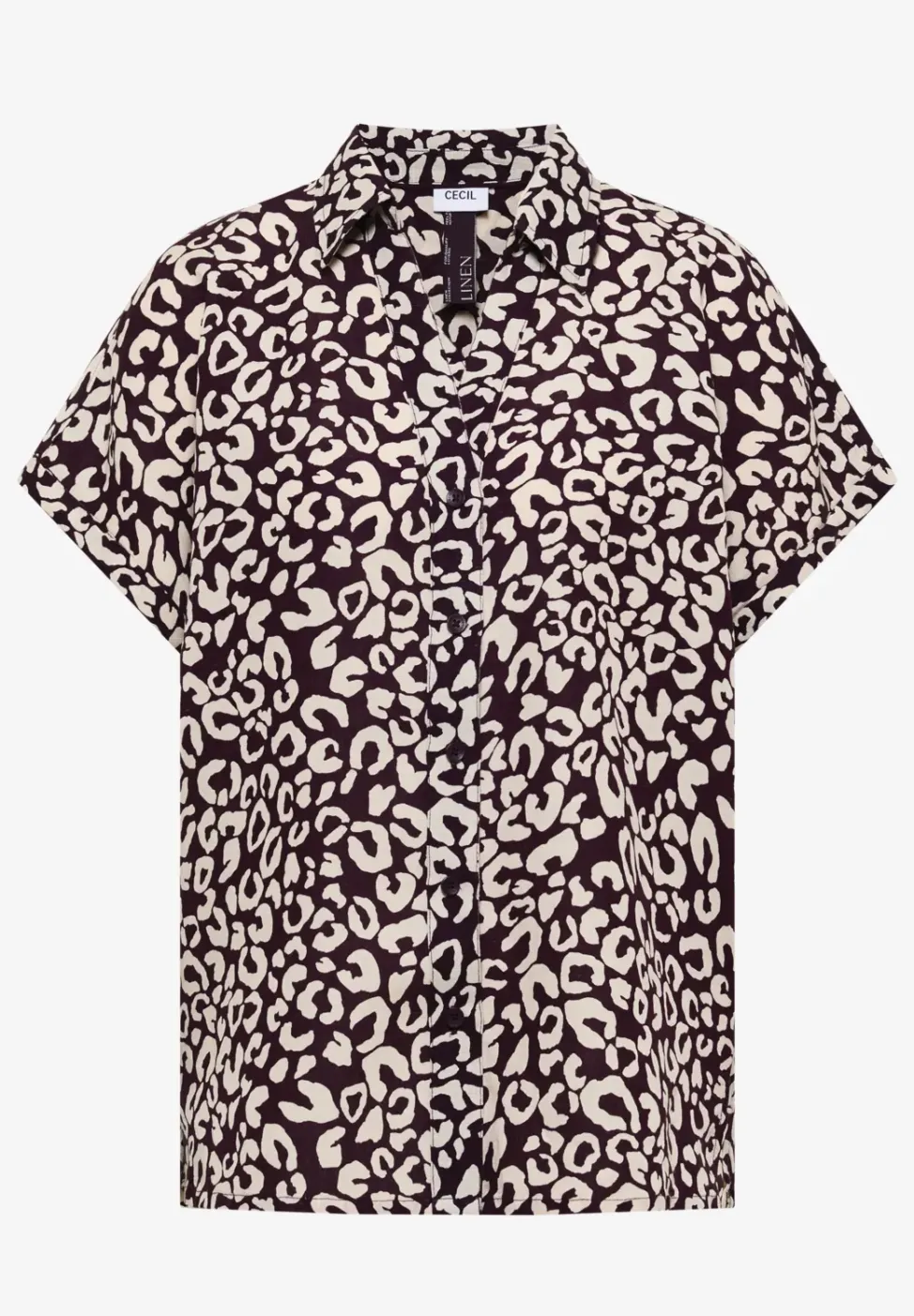 Hemdbluse mit Leo-Print aus Leinenmix