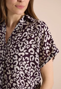 Hemdbluse mit Leo-Print aus Leinenmix
