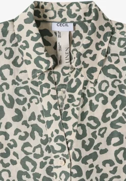 Hemdbluse mit Leo-Print aus Leinenmix