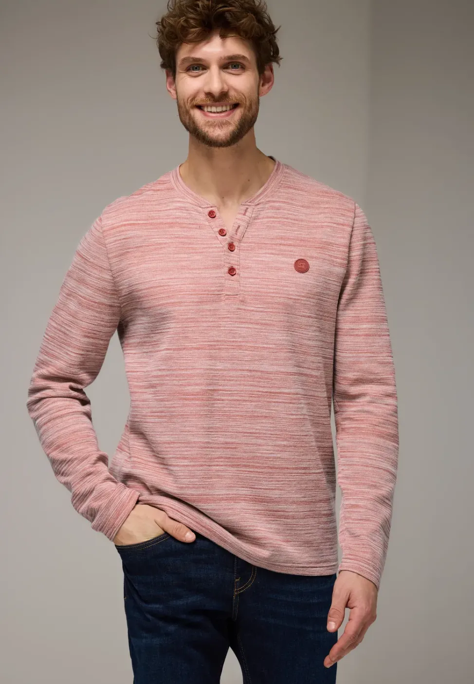 Henleyshirt im Melange-Look