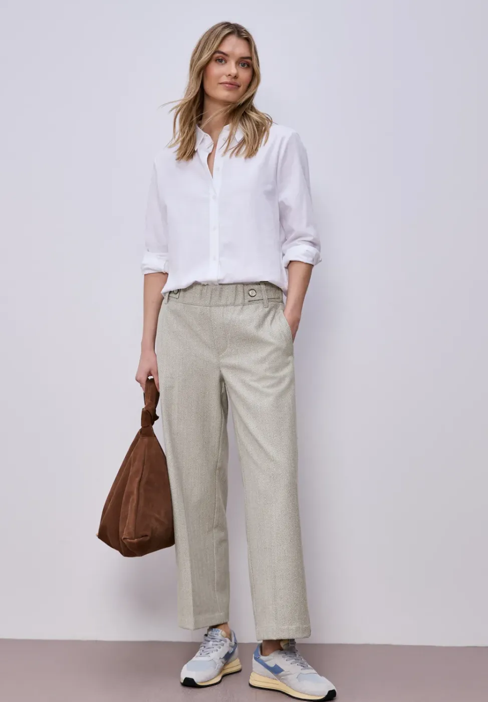 High Waist Wide Leg Hose mit Knopfdetail
