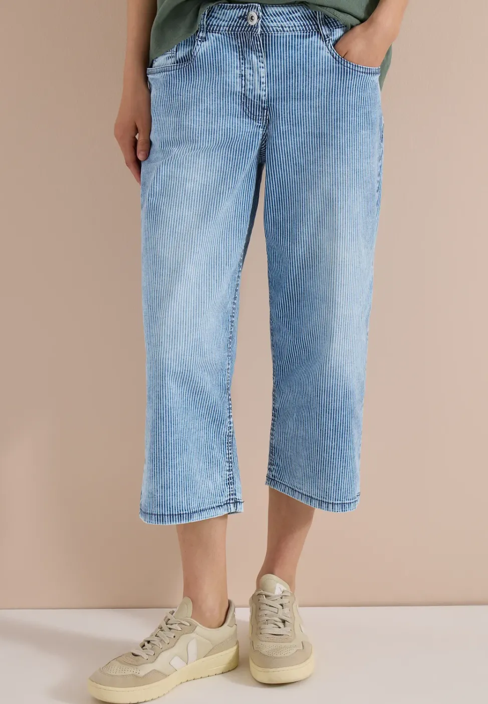 High Waist Wide Leg Jeans mit Streifen