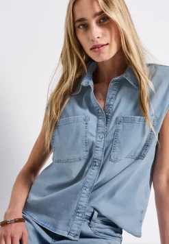 Jeansbluse im Bleached-Look
