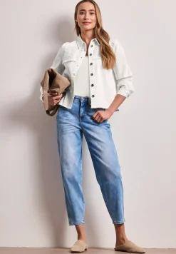 Jeansjacke mit Knopfleiste und Stickerei
