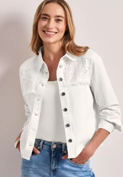 Jeansjacke mit Knopfleiste und Stickerei