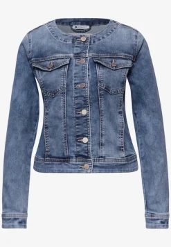 Jeansjacke mit Rundhals und Knopfleiste