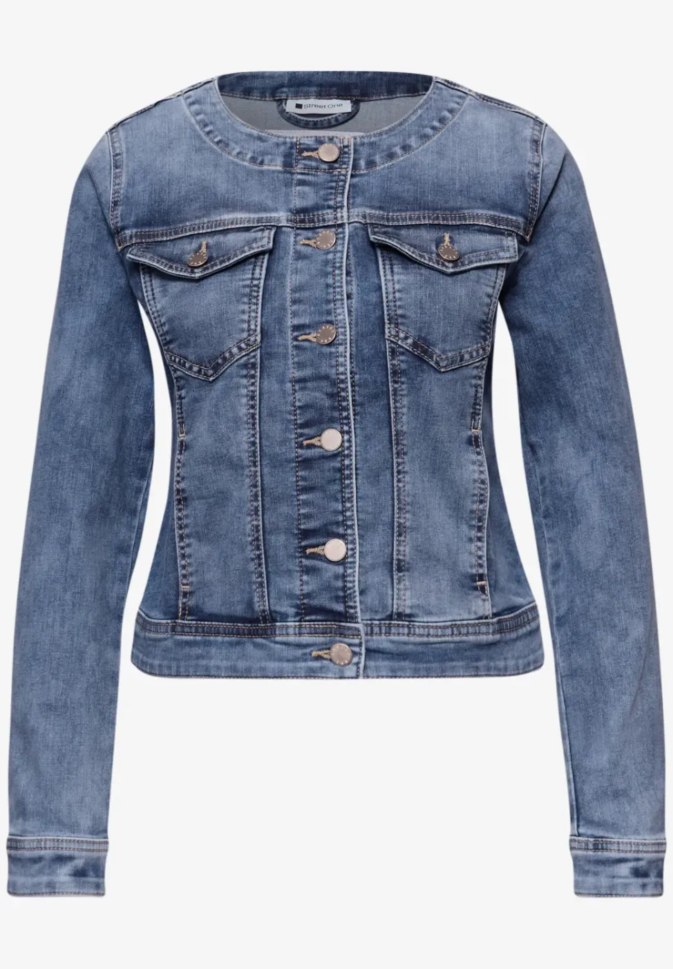 Jeansjacke mit Rundhals und Knopfleiste