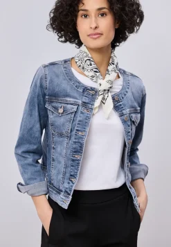 Jeansjacke mit Rundhals und Knopfleiste