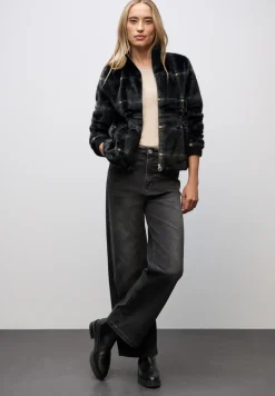 Karierte Fake Fur Jacke