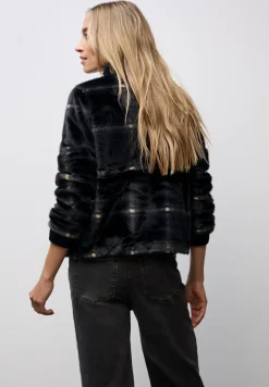 Karierte Fake Fur Jacke
