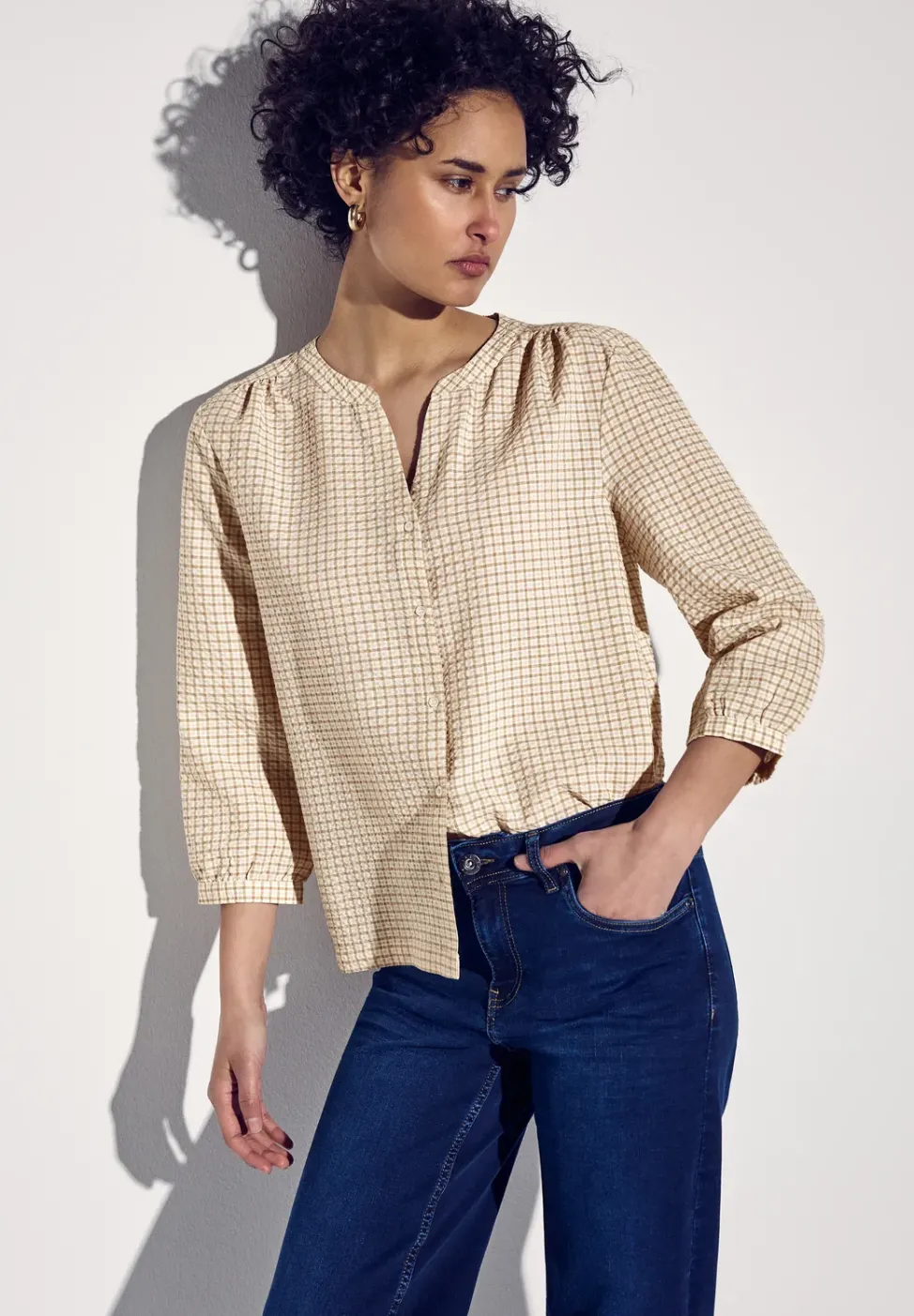 Karierte Seersucker Bluse