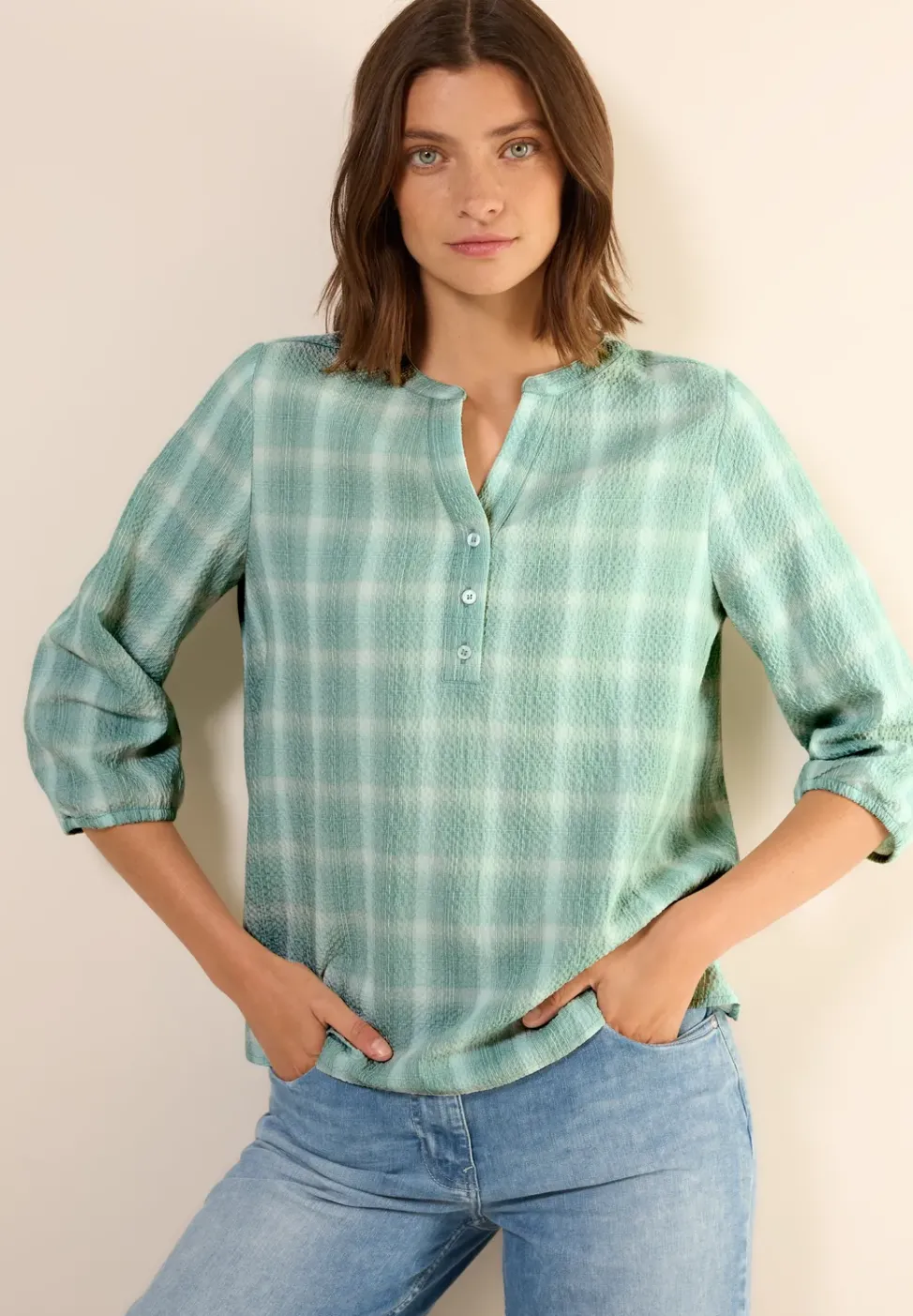 Karierte Strukturbluse