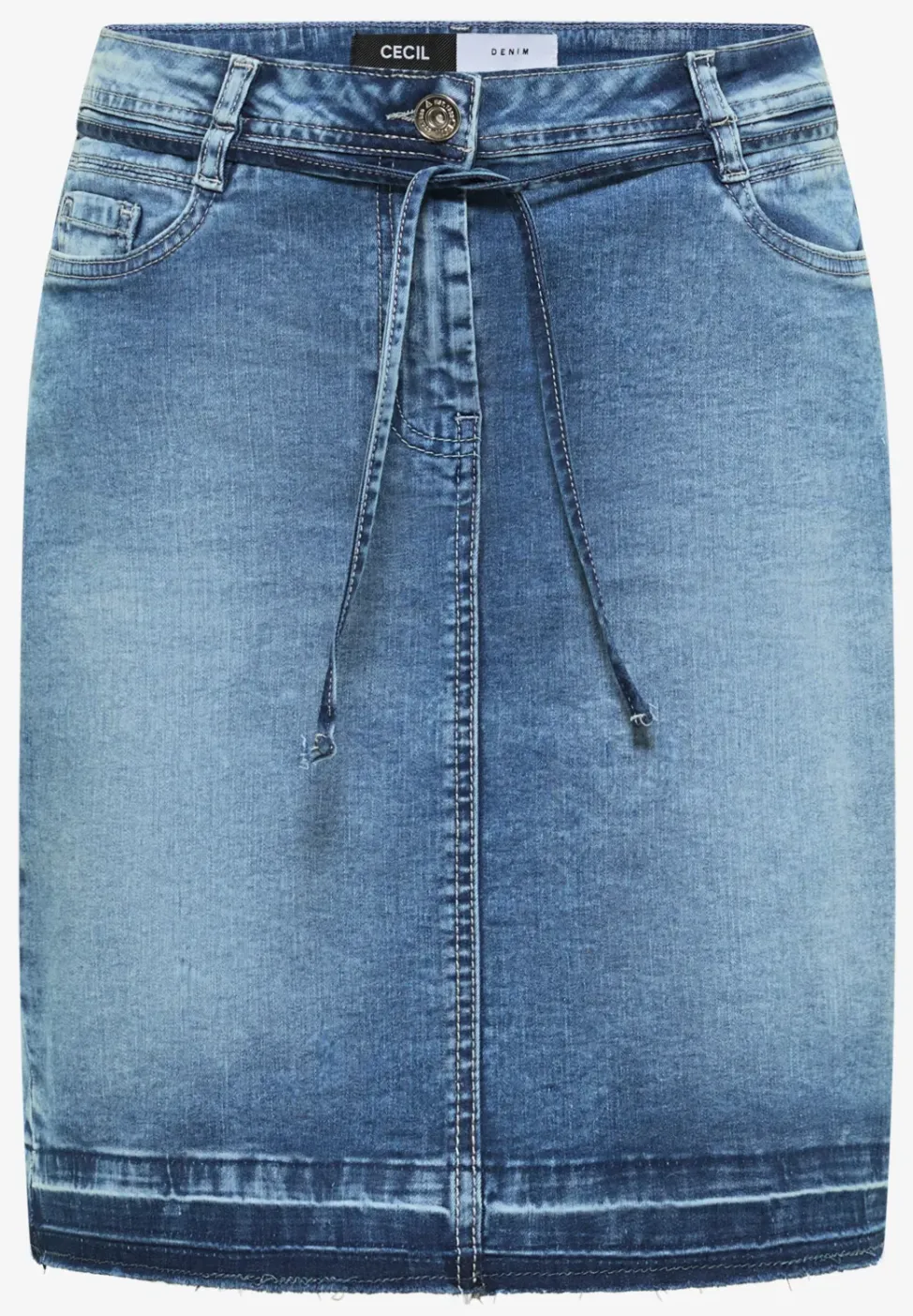 Knielanger Jeansrock mit Gürteldetail