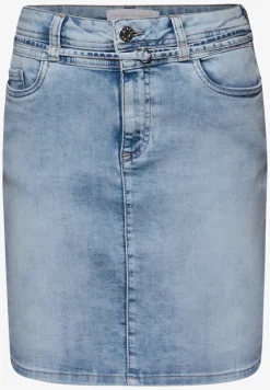 Knielanger Jeansrock mit Gürteldetail