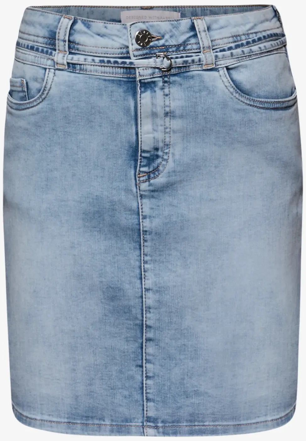 Knielanger Jeansrock mit Gürteldetail