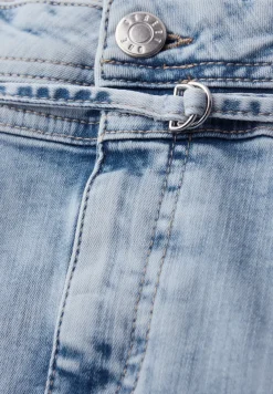 Knielanger Jeansrock mit Gürteldetail