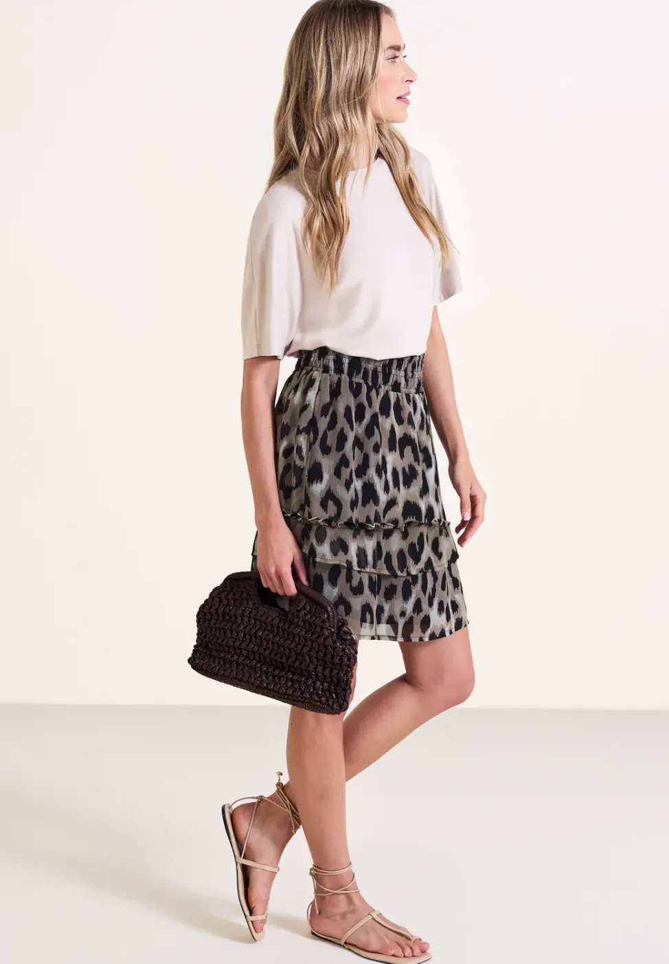 Knielanger Rock aus Chiffon mit Print