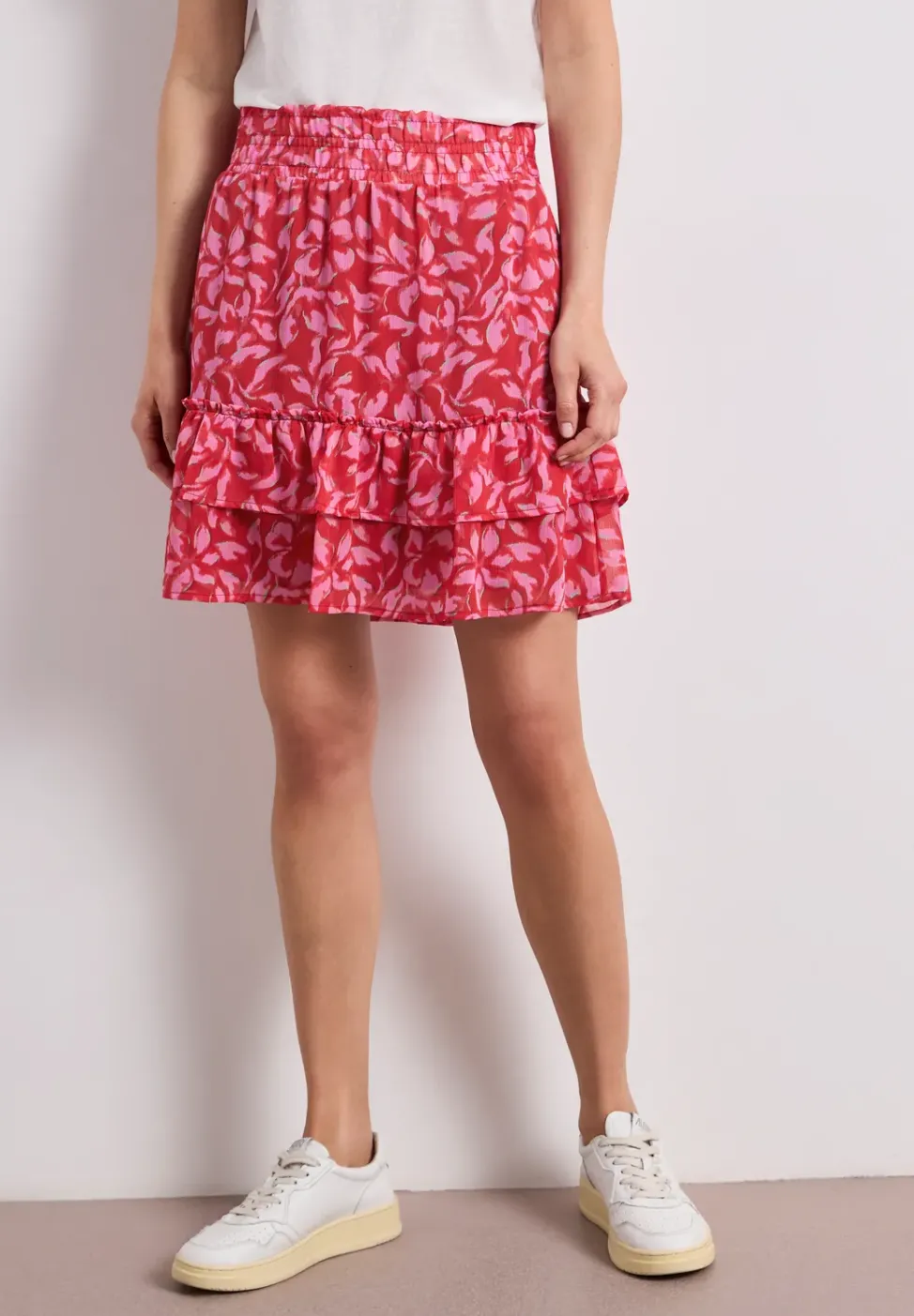 Knielanger Rock aus Chiffon mit Volants