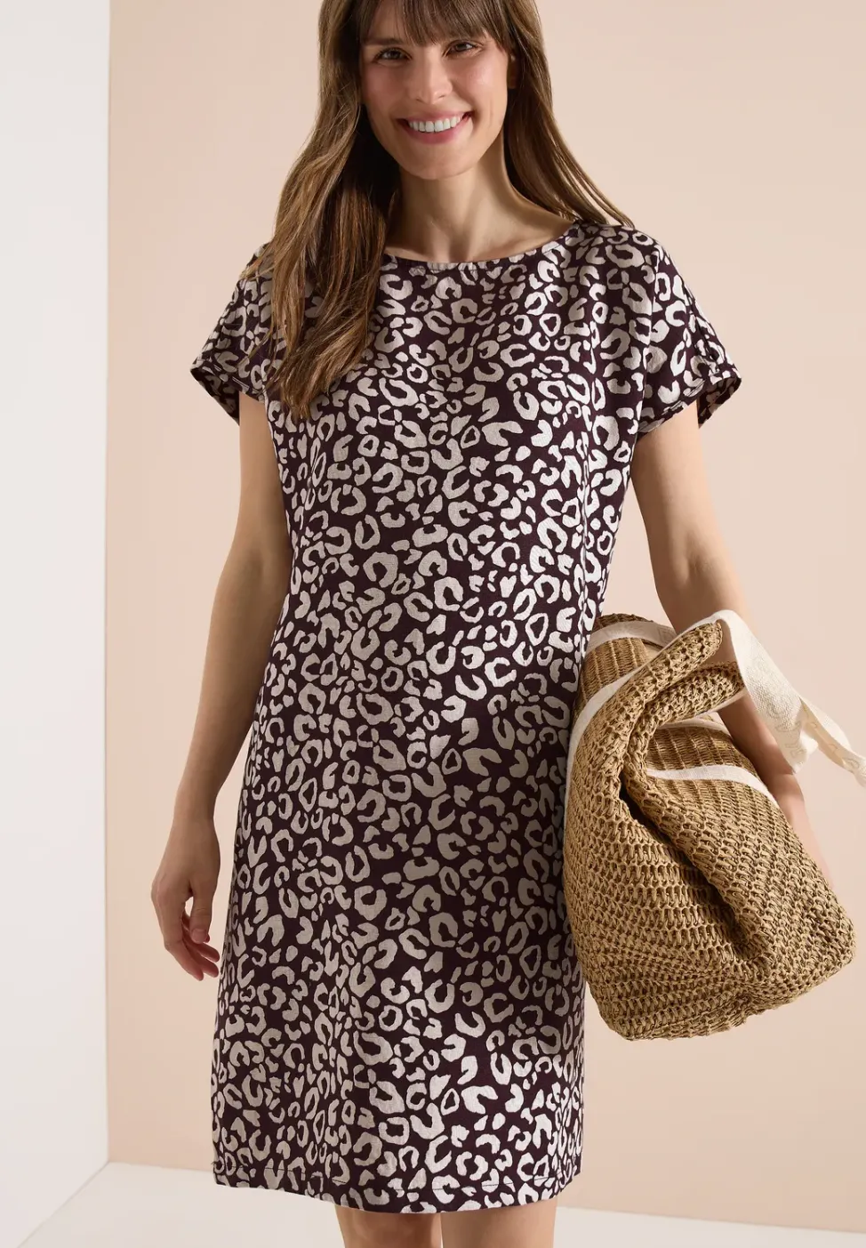 Knielanges Kleid aus Leinenmix mit Print
