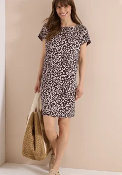 Knielanges Kleid aus Leinenmix mit Print