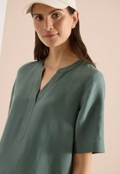Knielanges Kleid aus Leinenmix