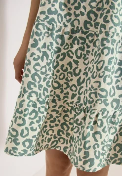 Knielanges Kleid aus Leinenmix mit Print