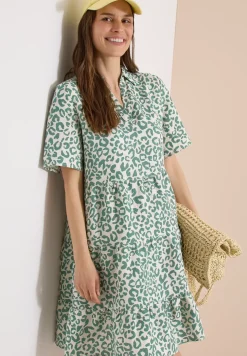 Knielanges Kleid aus Leinenmix mit Print