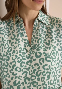 Knielanges Kleid aus Leinenmix mit Print