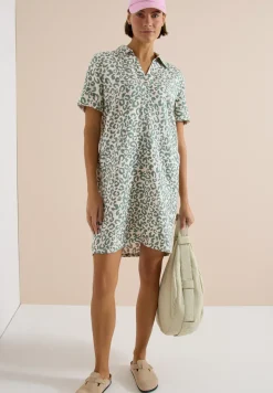 Knielanges Kleid aus Leinenmix mit Leo-Print