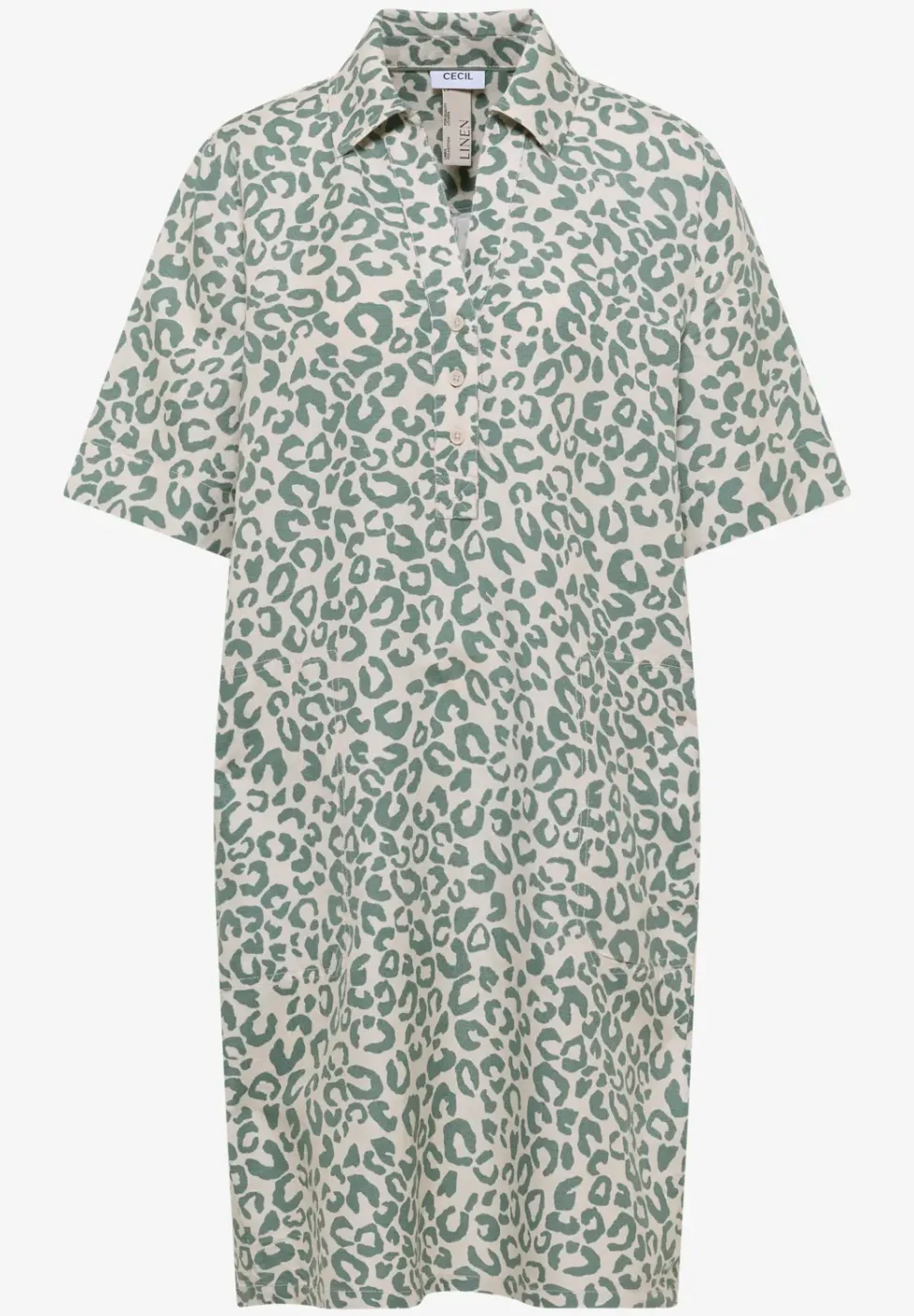 Knielanges Kleid aus Leinenmix mit Leo-Print
