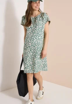 Knielanges Kleid aus Leinenmix mit Print