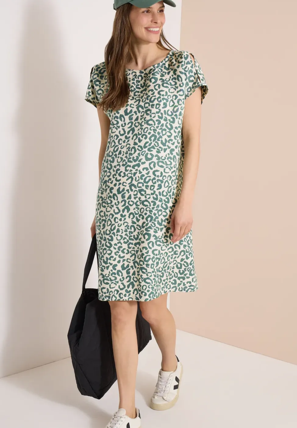 Knielanges Kleid aus Leinenmix mit Print