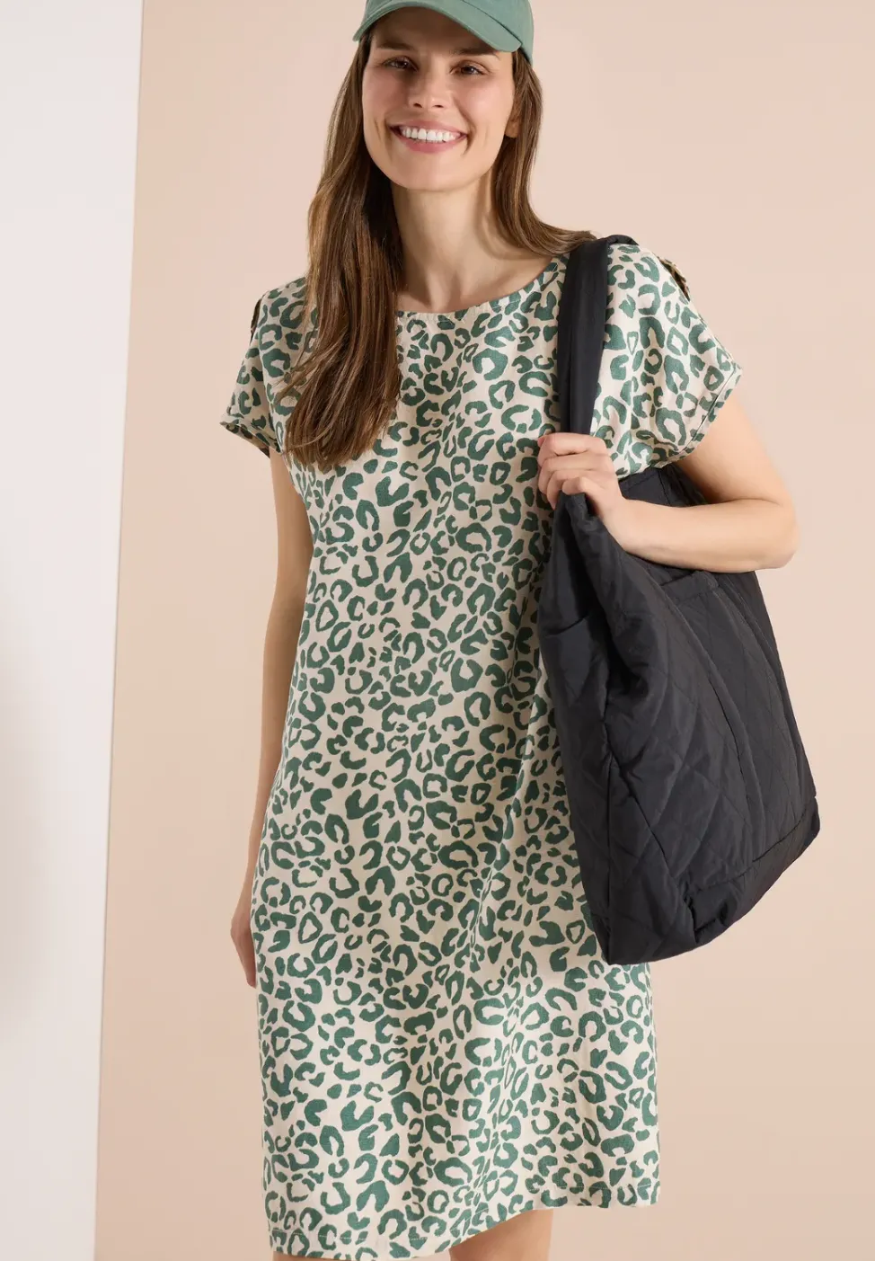 Knielanges Kleid aus Leinenmix mit Print