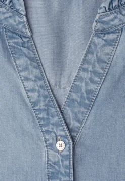 Knielanges Kleid mit Rüschen im Denim-Look