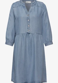 Knielanges Kleid mit Rüschen im Denim-Look