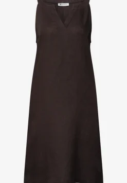 Knielanges Kleid mit Split Neck aus Leinen