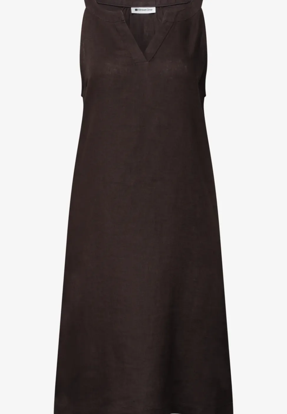 Knielanges Kleid mit Split Neck aus Leinen