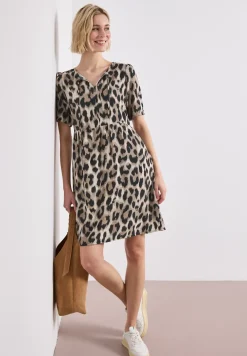 Knielanges Kleid mit Split Neck und Print