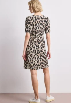 Knielanges Kleid mit Split Neck und Print
