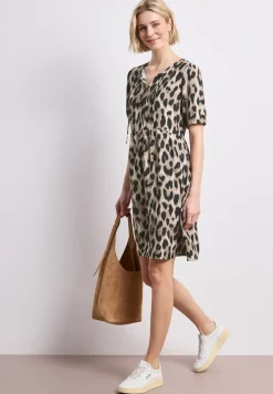 Knielanges Kleid mit Split Neck und Print