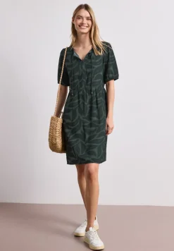 Knielanges Kleid mit Split Neck und Print