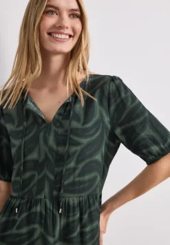 Knielanges Kleid mit Split Neck und Print