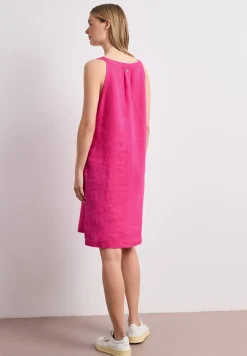 Knielanges Kleid mit Split Neck aus Leinen