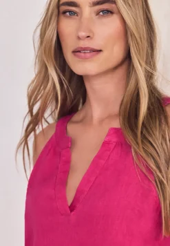Knielanges Kleid mit Split Neck aus Leinen