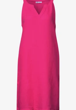 Knielanges Kleid mit Split Neck aus Leinen